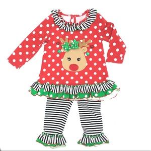 Toddler girl Reindeer & Ruffles Pants Set sz 2t
